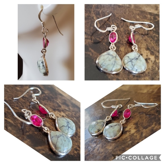 Genuine White Buffalo Turquoise Earrings - Picture 3 of 5